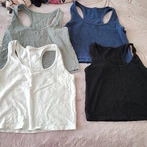 Women's Casual Crop Top Tank Top Set - Black, White, Blue, Gray